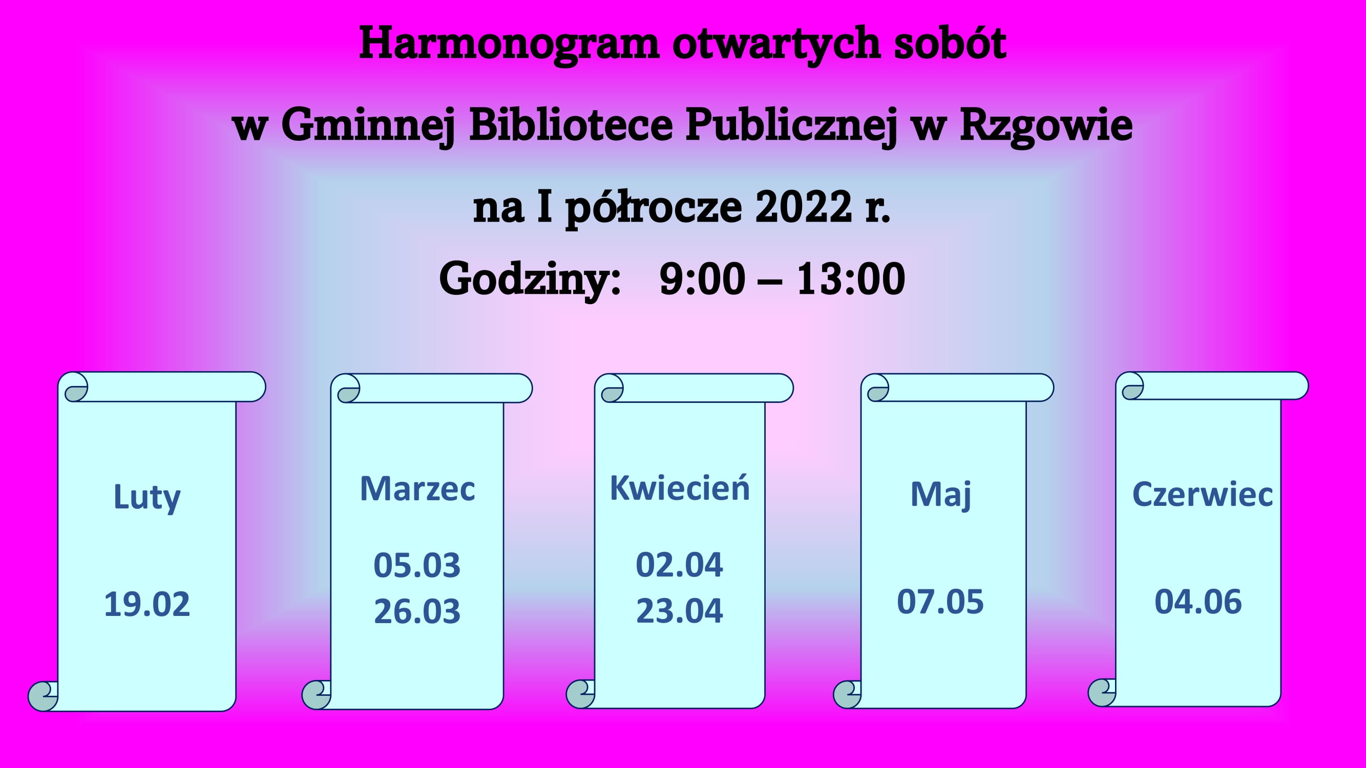 Harmonogram pracy Gminnej Biblioteki Publicznej w Rzgowie